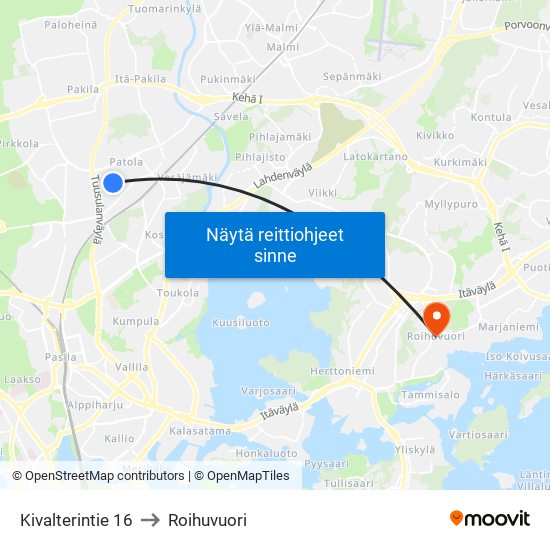 Kivalterintie 16 to Roihuvuori map