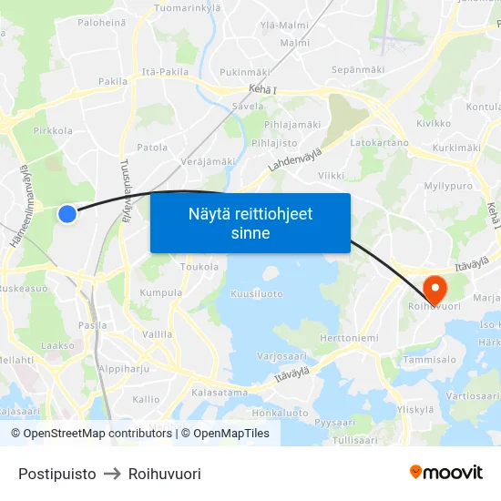 Postipuisto to Roihuvuori map