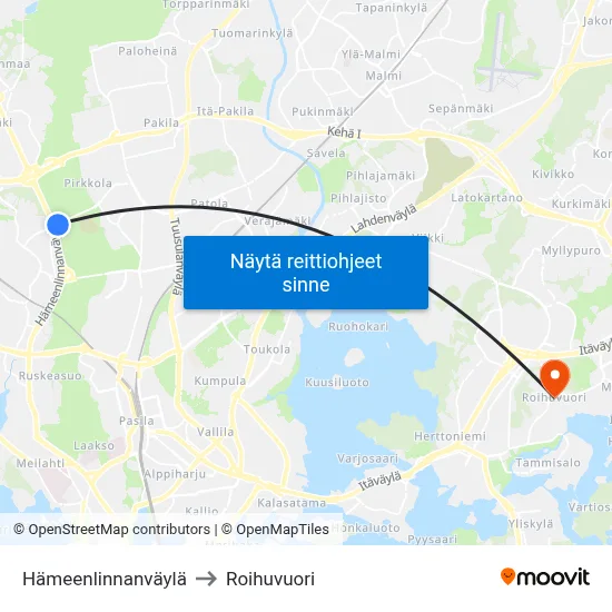 Hämeenlinnanväylä to Roihuvuori map