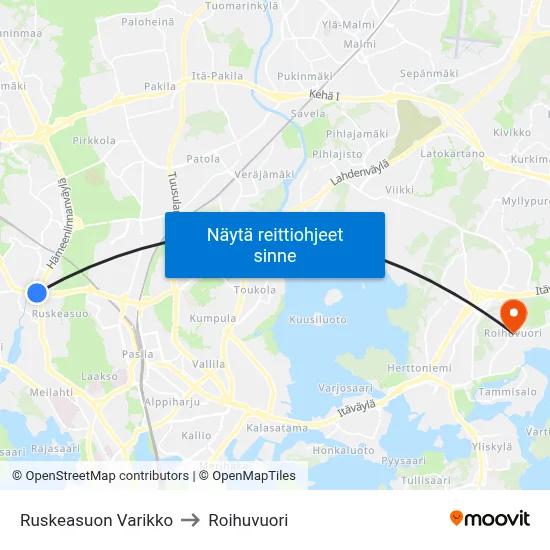 Ruskeasuon Varikko to Roihuvuori map