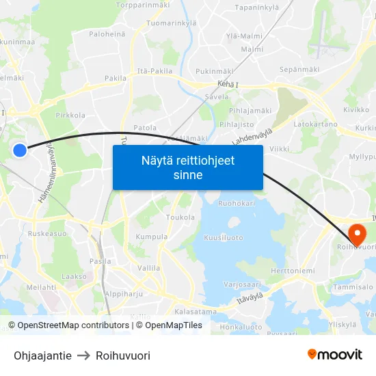 Ohjaajantie to Roihuvuori map