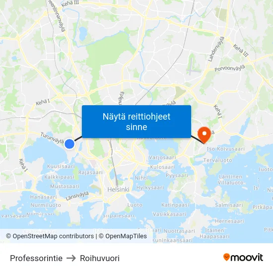 Professorintie to Roihuvuori map