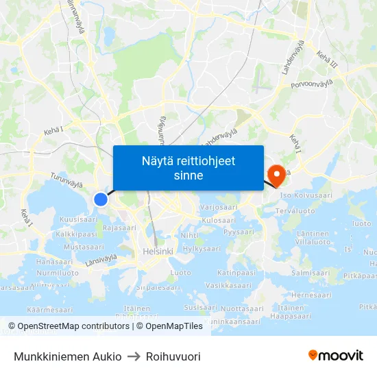 Munkkiniemen Aukio to Roihuvuori map