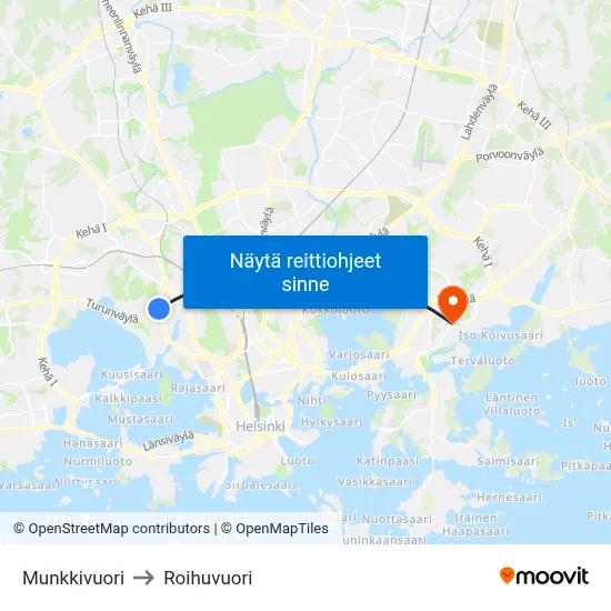 Munkkivuori to Roihuvuori map