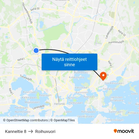 Kanneltie 8 to Roihuvuori map