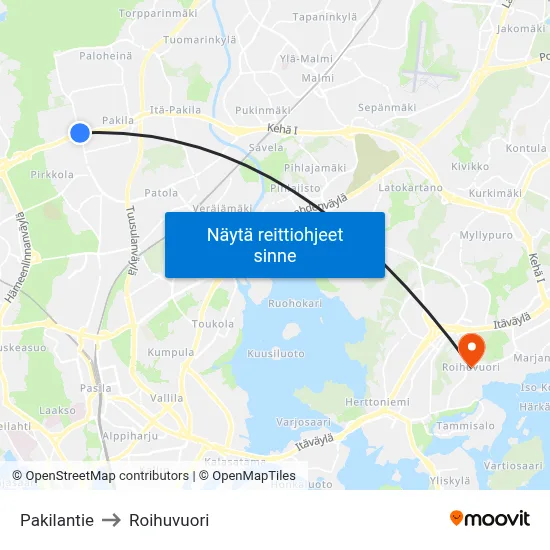 Pakilantie to Roihuvuori map