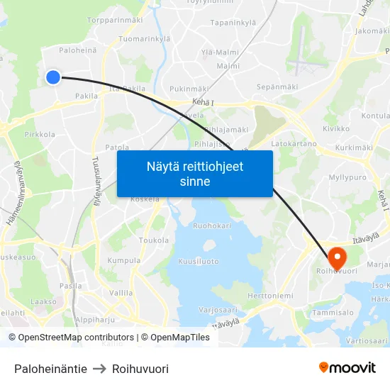 Paloheinäntie to Roihuvuori map