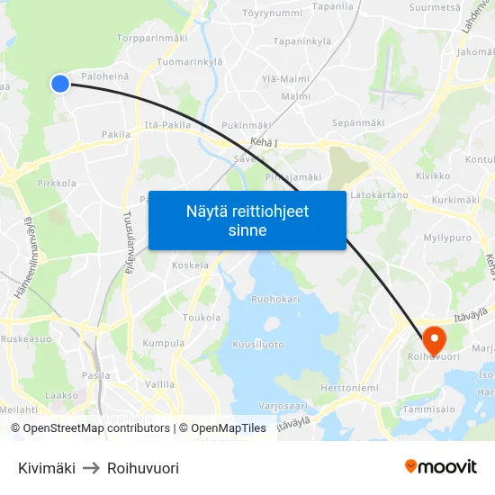 Kivimäki to Roihuvuori map