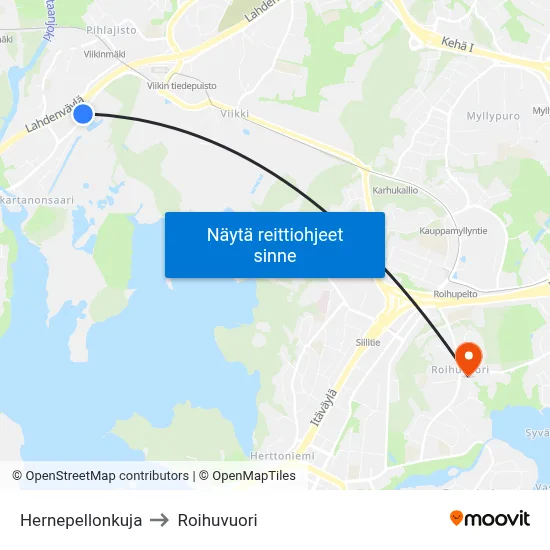 Hernepellonkuja to Roihuvuori map