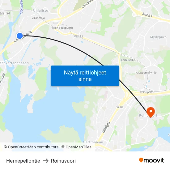 Hernepellontie to Roihuvuori map