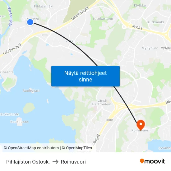Pihlajiston Ostosk. to Roihuvuori map