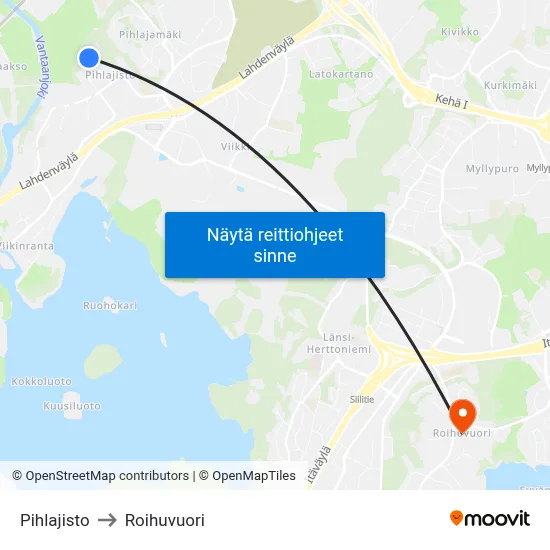 Pihlajisto to Roihuvuori map