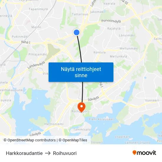 Harkkoraudantie to Roihuvuori map