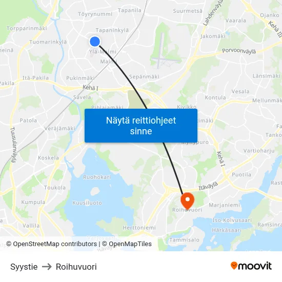 Syystie to Roihuvuori map