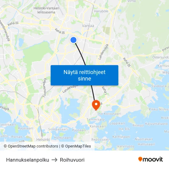 Hannukselanpolku to Roihuvuori map