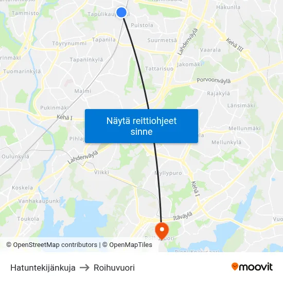 Hatuntekijänkuja to Roihuvuori map