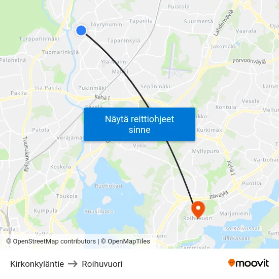 Kirkonkyläntie to Roihuvuori map