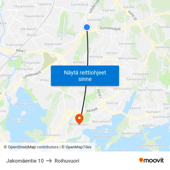 Jakomäentie 10 to Roihuvuori map