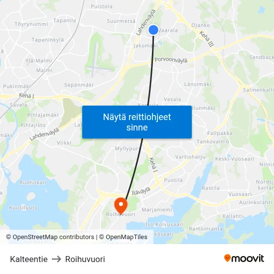 Kalteentie to Roihuvuori map