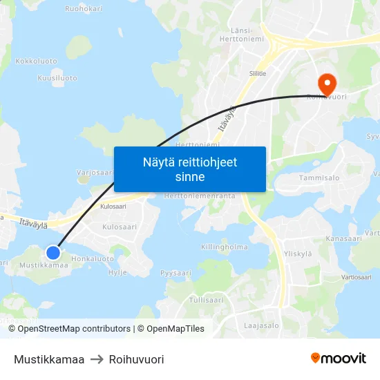 Mustikkamaa to Roihuvuori map