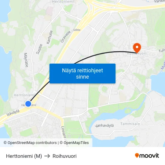 Herttoniemi (M) to Roihuvuori map