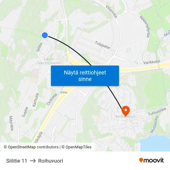 Siilitie 11 to Roihuvuori map