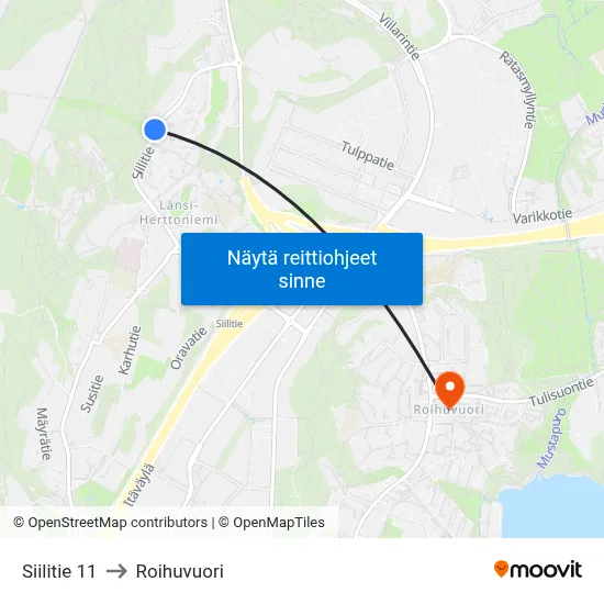 Siilitie 11 to Roihuvuori map