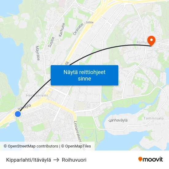 Kipparlahti/Itäväylä to Roihuvuori map
