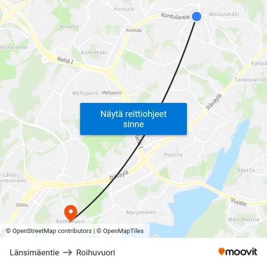Länsimäentie to Roihuvuori map