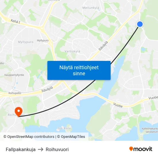 Fallpakankuja to Roihuvuori map