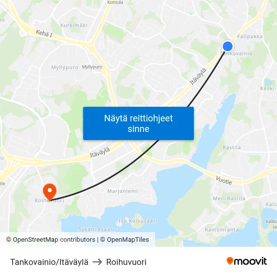 Tankovainio/Itäväylä to Roihuvuori map