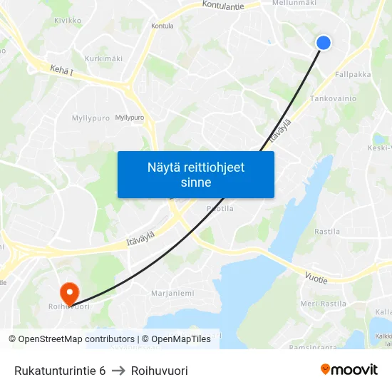 Rukatunturintie 6 to Roihuvuori map