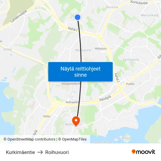 Kurkimäentie to Roihuvuori map