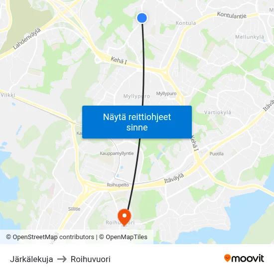 Järkälekuja to Roihuvuori map