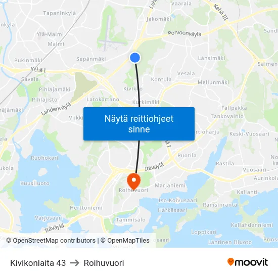 Kivikonlaita 43 to Roihuvuori map