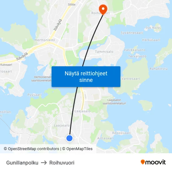 Gunillanpolku to Roihuvuori map