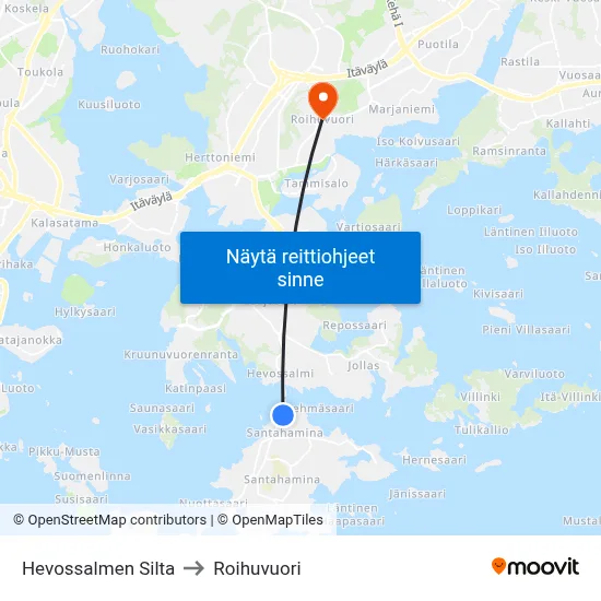 Hevossalmen Silta to Roihuvuori map