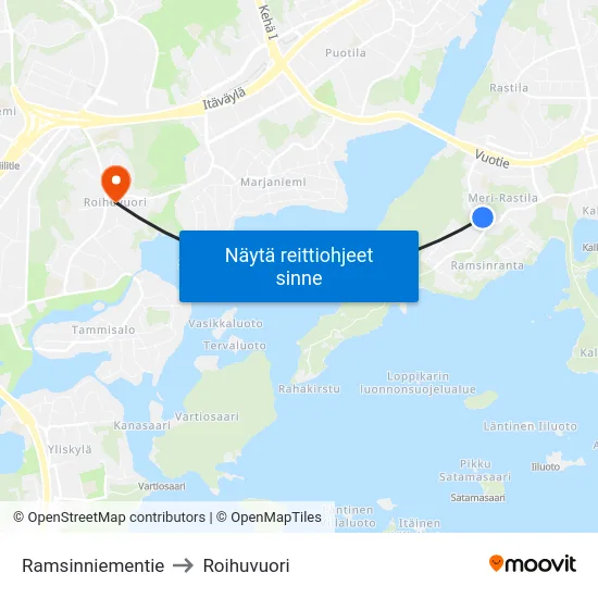 Ramsinniementie to Roihuvuori map
