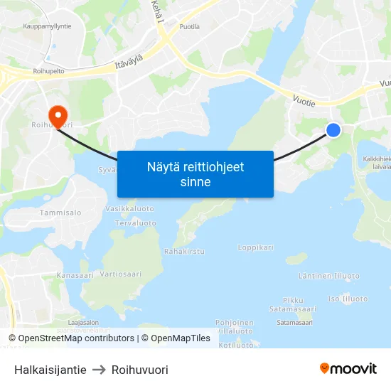 Halkaisijantie to Roihuvuori map