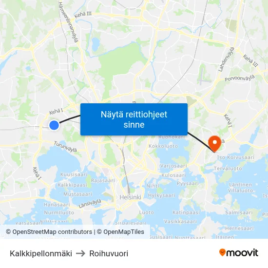 Kalkkipellonmäki to Roihuvuori map