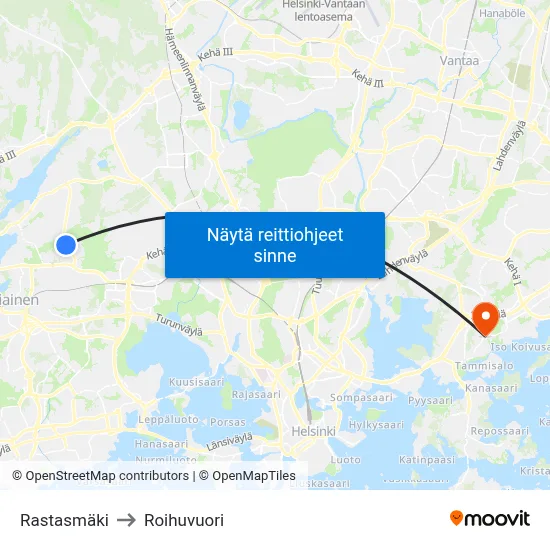 Rastasmäki to Roihuvuori map