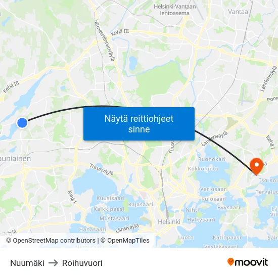 Nuumäki to Roihuvuori map