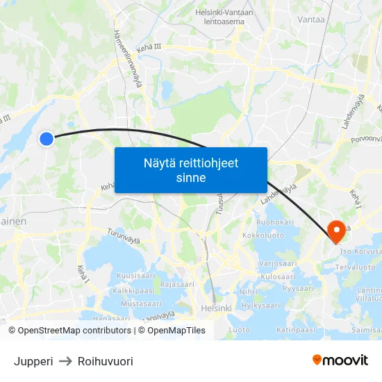 Jupperi to Roihuvuori map