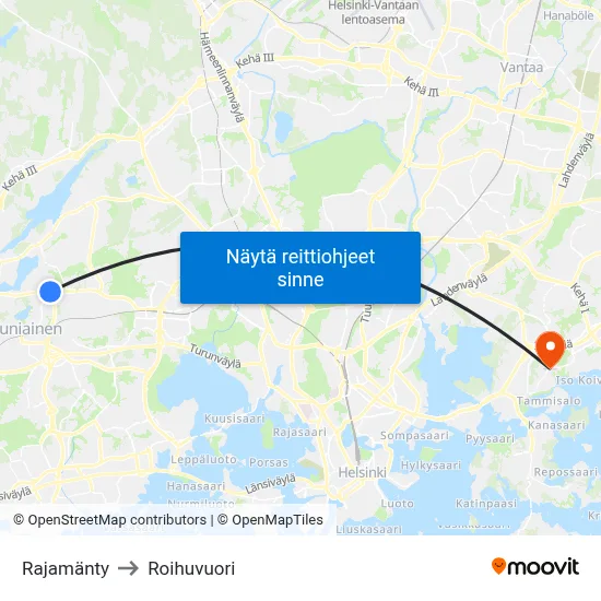 Rajamänty to Roihuvuori map