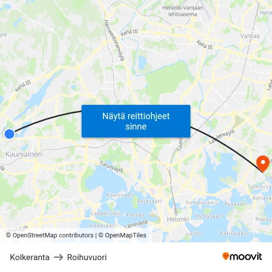 Kolkeranta to Roihuvuori map