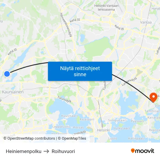Heiniemenpolku to Roihuvuori map