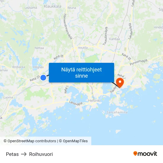 Petas to Roihuvuori map