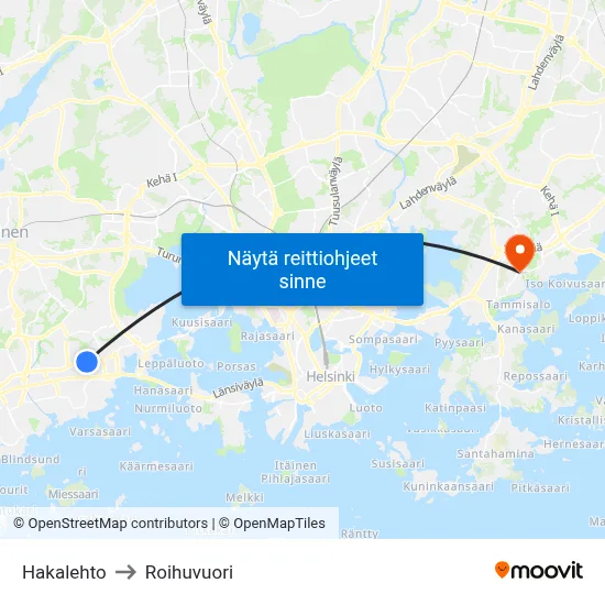 Hakalehto to Roihuvuori map