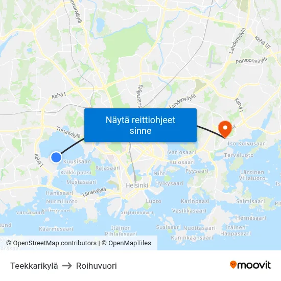 Teekkarikylä to Roihuvuori map