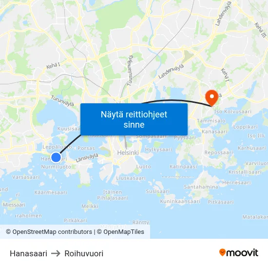 Hanasaari to Roihuvuori map